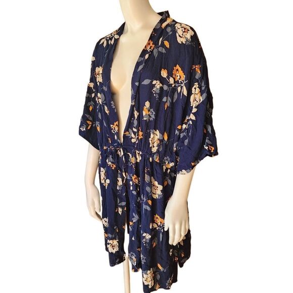 Maurices Blue Floral Drawstring Kimono (0/1) - Picture 2 of 6